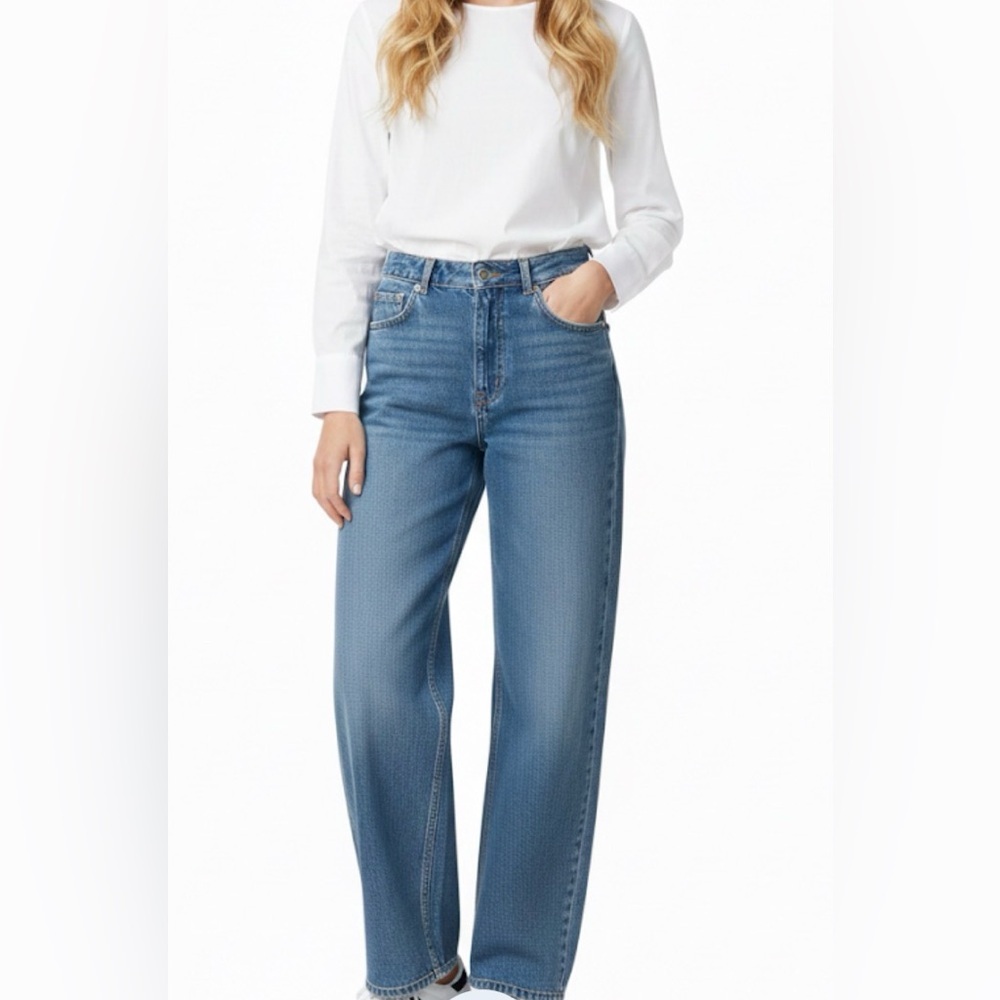 DIVIDED H&M High-Rise Ultra Wide Leg Jeans 100% Cotton Blue Size 12
